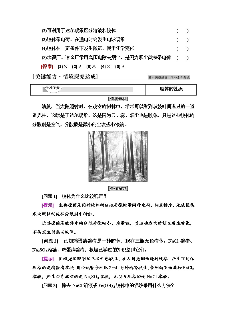 新教材2021-2022学年鲁科版化学必修第一册学案：第2章 第1节 基础课时8　一种重要的混合物——胶体02