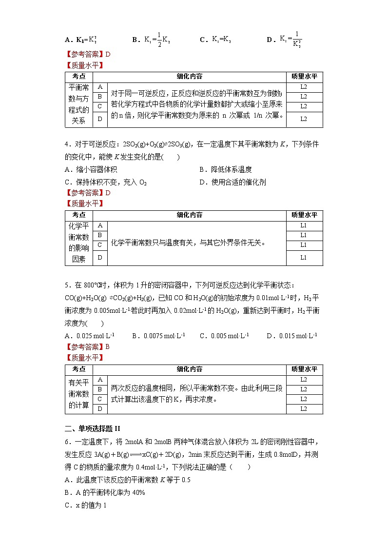 选择性必修1  第二章 第二节 第2课时 化学平衡常数-作业设计第2页