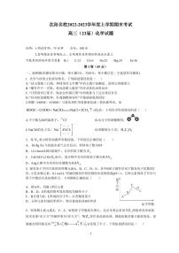 2022-2023学年辽宁省沈阳市名校高三上学期期末考试化学试题PDF版含答案