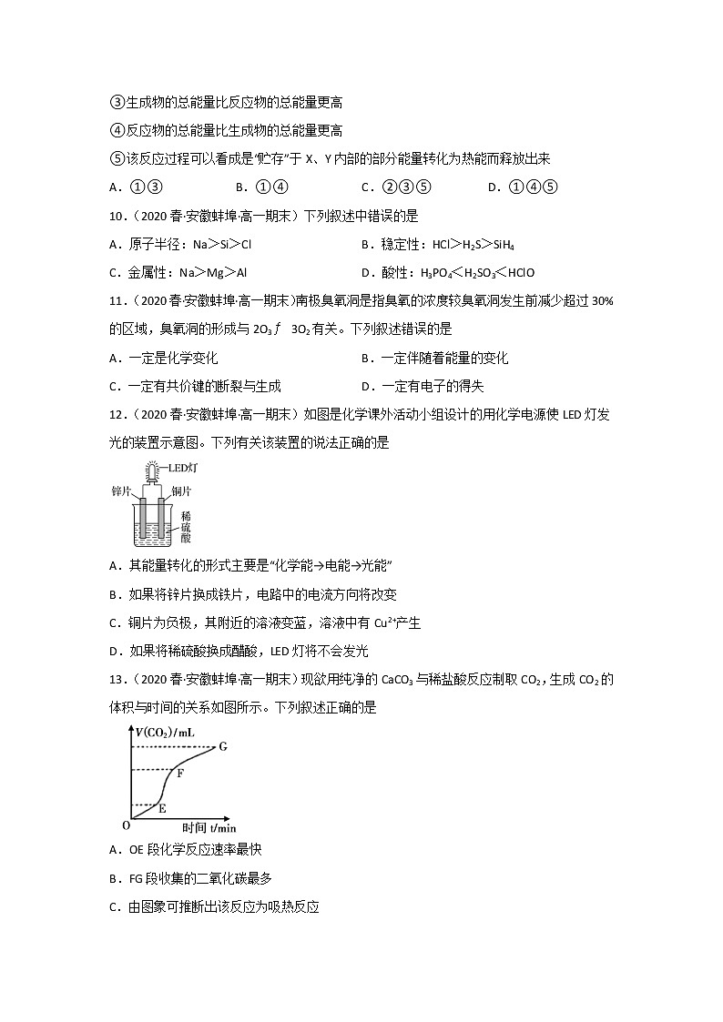 安徽省蚌埠市2020-2022三年高一化学下学期期末试题汇编1-选择题①第3页
