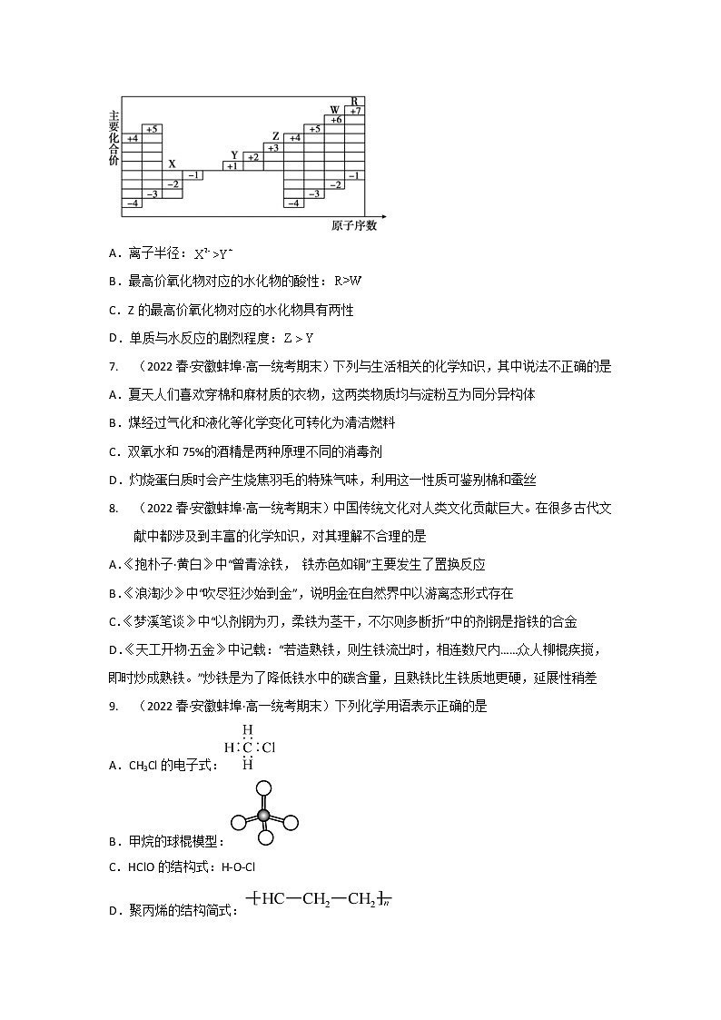 安徽省蚌埠市2020-2022三年高一化学下学期期末试题汇编2-选择题②第3页