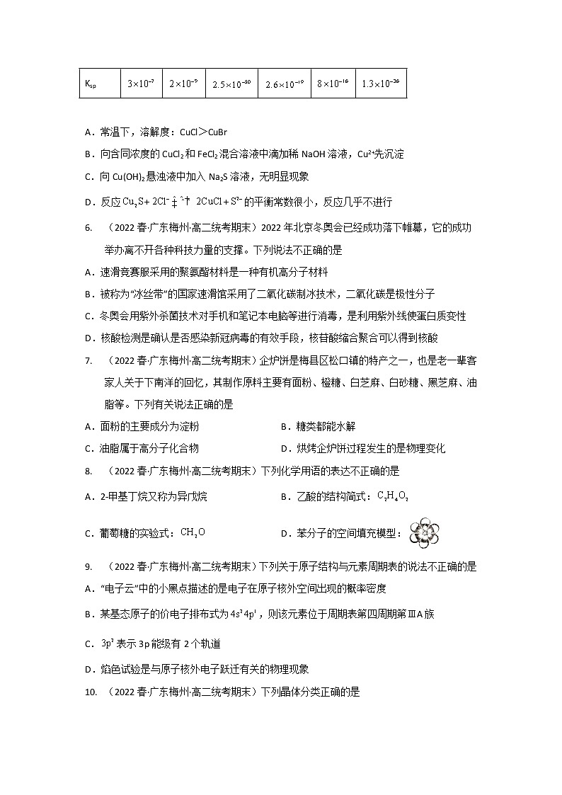 广东省梅州市2020-2022三年高一化学下学期期末试题汇编2-选择题②03