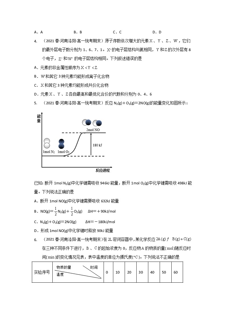 河南省洛阳市2020-2022三年高一化学下学期期末试题汇编2-选择题②02