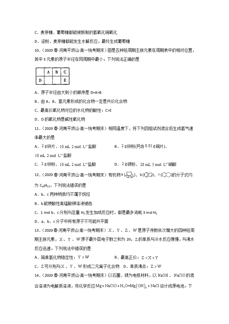 河南省平顶山市2020-2022三年高一化学下学期期末试题汇编1-选择题①03