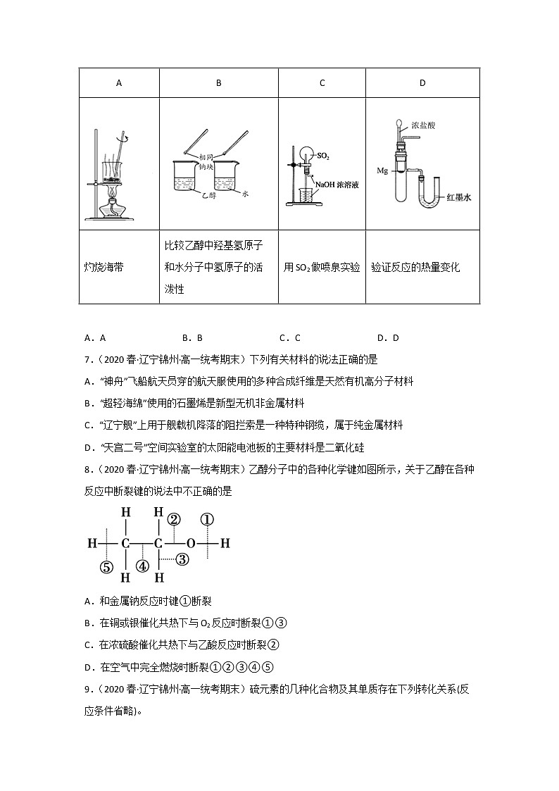 辽宁省锦州市2020-2022三年高一化学下学期期末试题汇编1-选择题①第2页