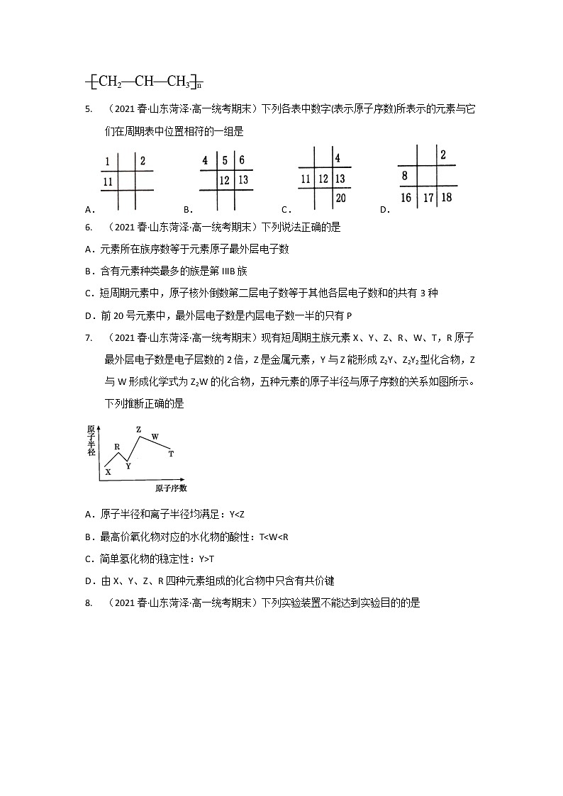 山东省菏泽市2020-2022三年高一化学下学期期末试题汇编2-选择题②02