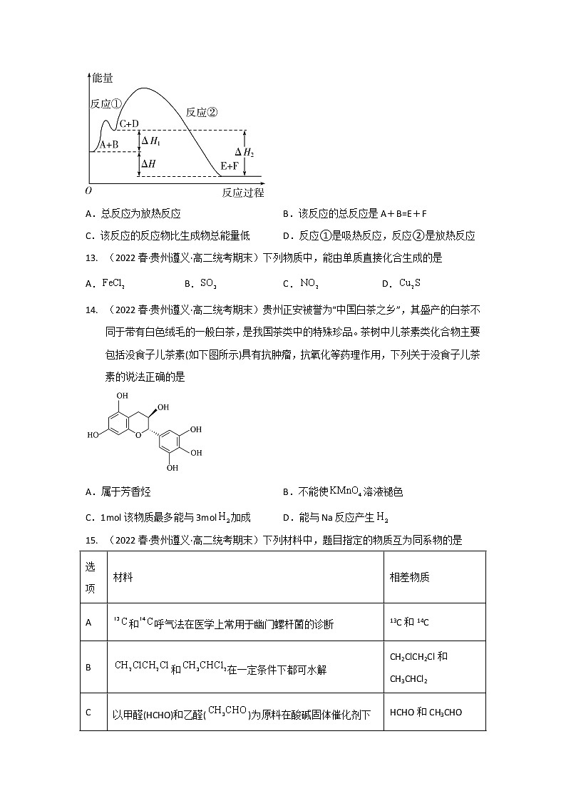 贵州省遵义市2020-2022三年高二化学下学期期末试题汇编2-选择题②03