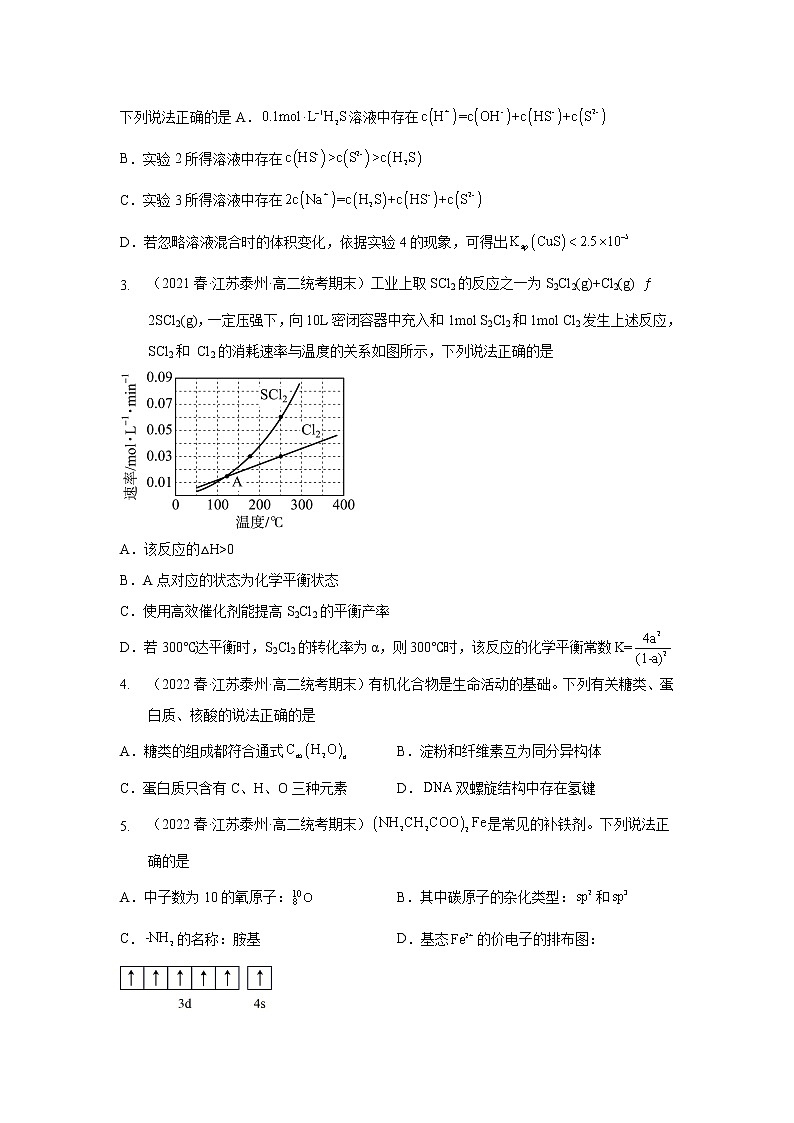 江苏泰州市2020-2022三年高二化学下学期期末试题汇编2-选择题②02