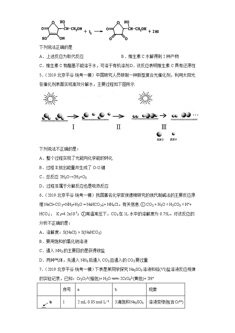 北京市平谷区2020届-2022届高考化学三年模拟（一模）试题汇编-选择题02