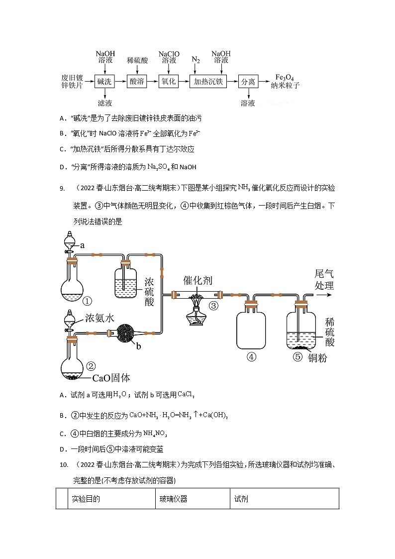 山东省烟台市2020-2022三年高二化学下学期期末试题汇编2-选择题②03