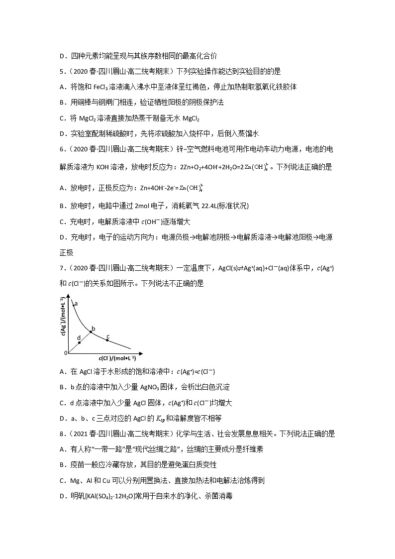 四川眉山市2020-2022三年高二化学下学期期末试题汇编1-选择题02
