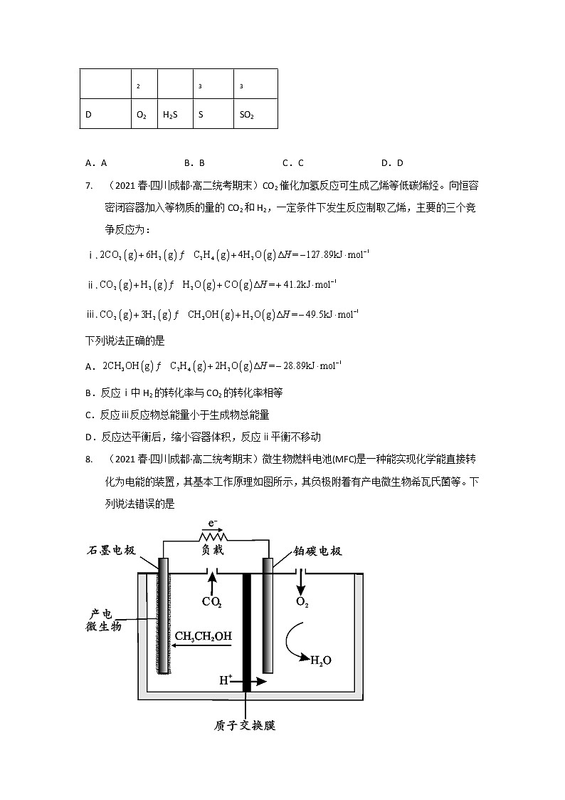 四川省成都市2020-2022三年高二化学下学期期末试题汇编2-选择题②第3页
