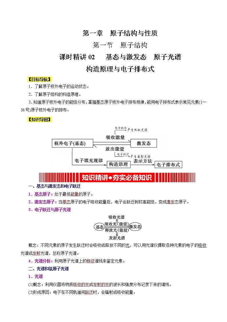 课时精讲02   基态与激发态  原子光谱   构造原理与电子排布式（学生版）第1页