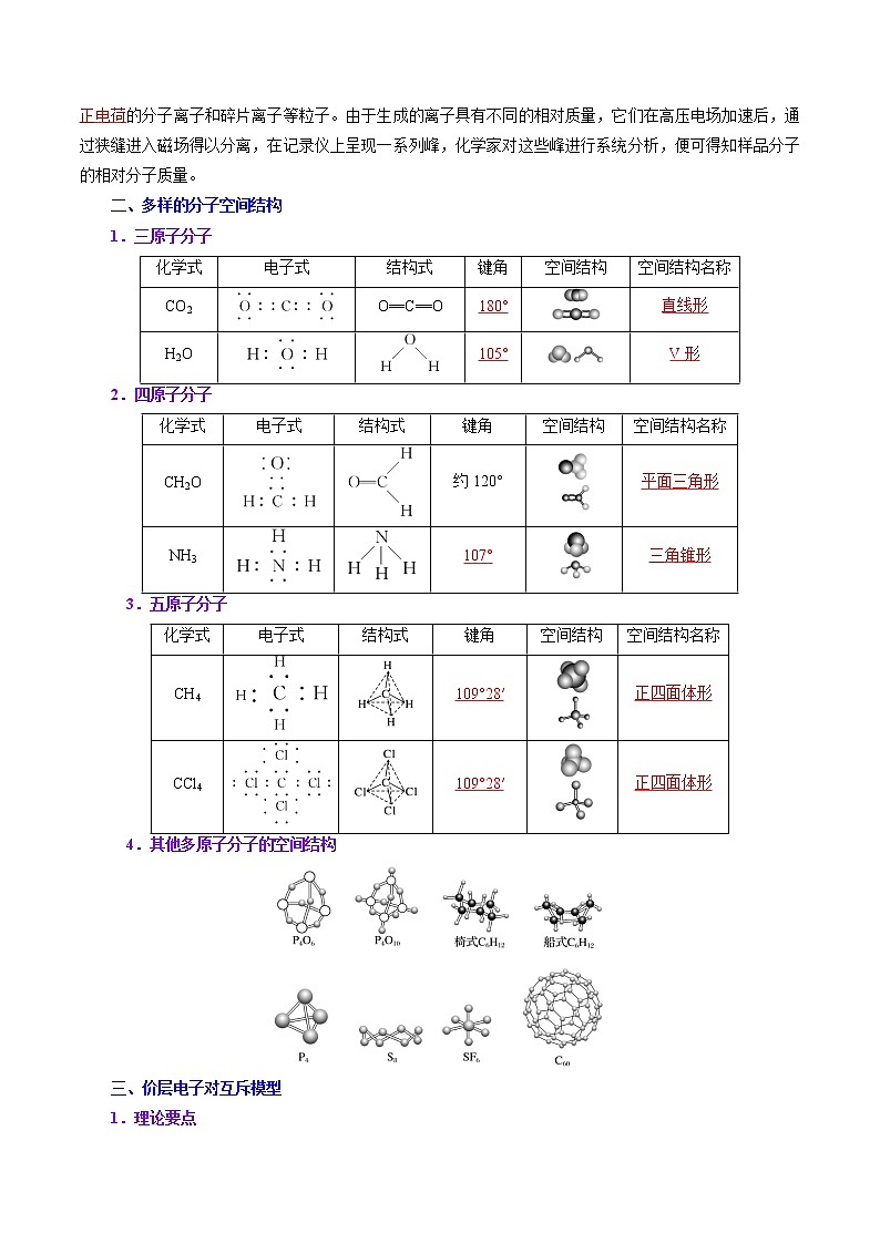 课时09   分子结构的测定  多样的分子空间结构和价层电子对互斥模型（精讲）-高二化学精讲精练（人教2019选择性必修2）02