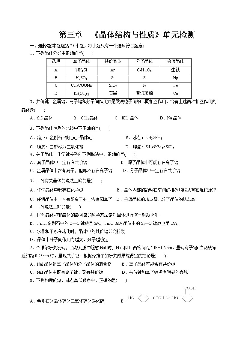 第三章《晶体结构与性质》单元检测（原卷版）第1页