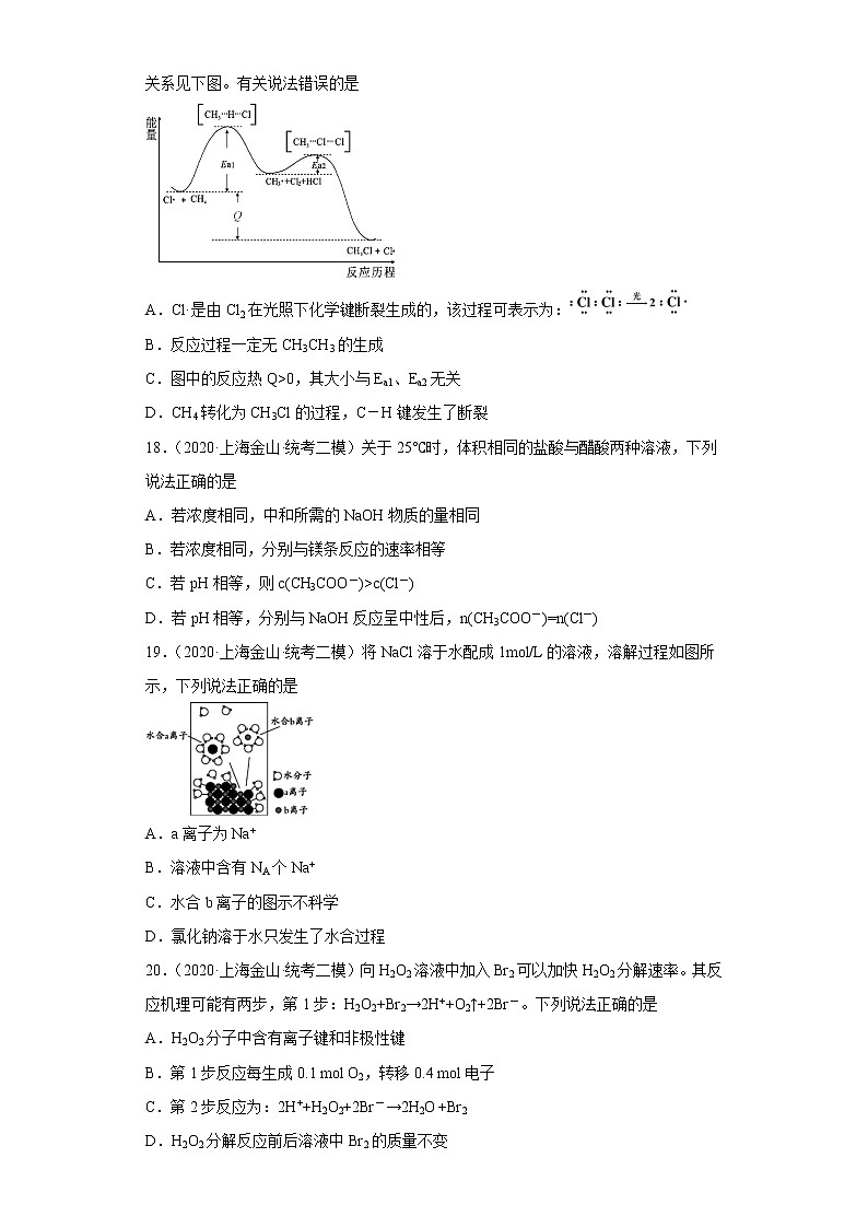 上海市金山区2020届-2022届高考化学三年模拟（二模）试题汇编-选择题03