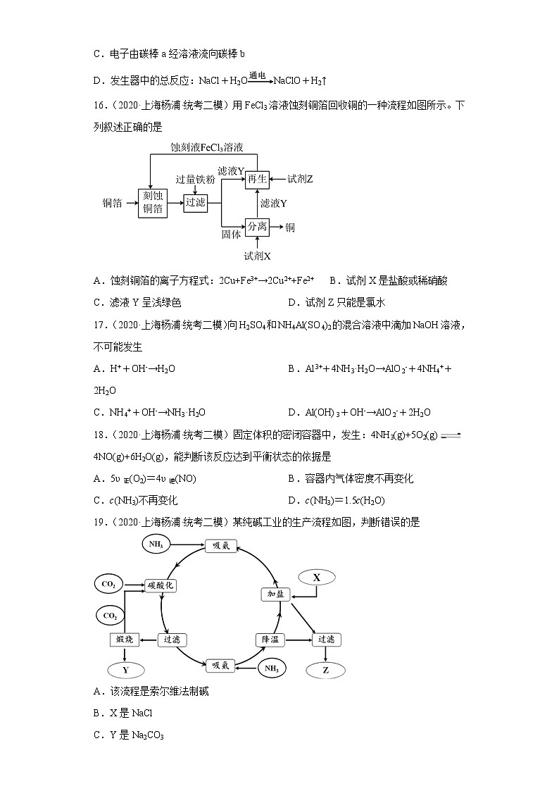 上海市杨浦区2020届-2022届高考化学三年模拟（二模）试题汇编-选择题03