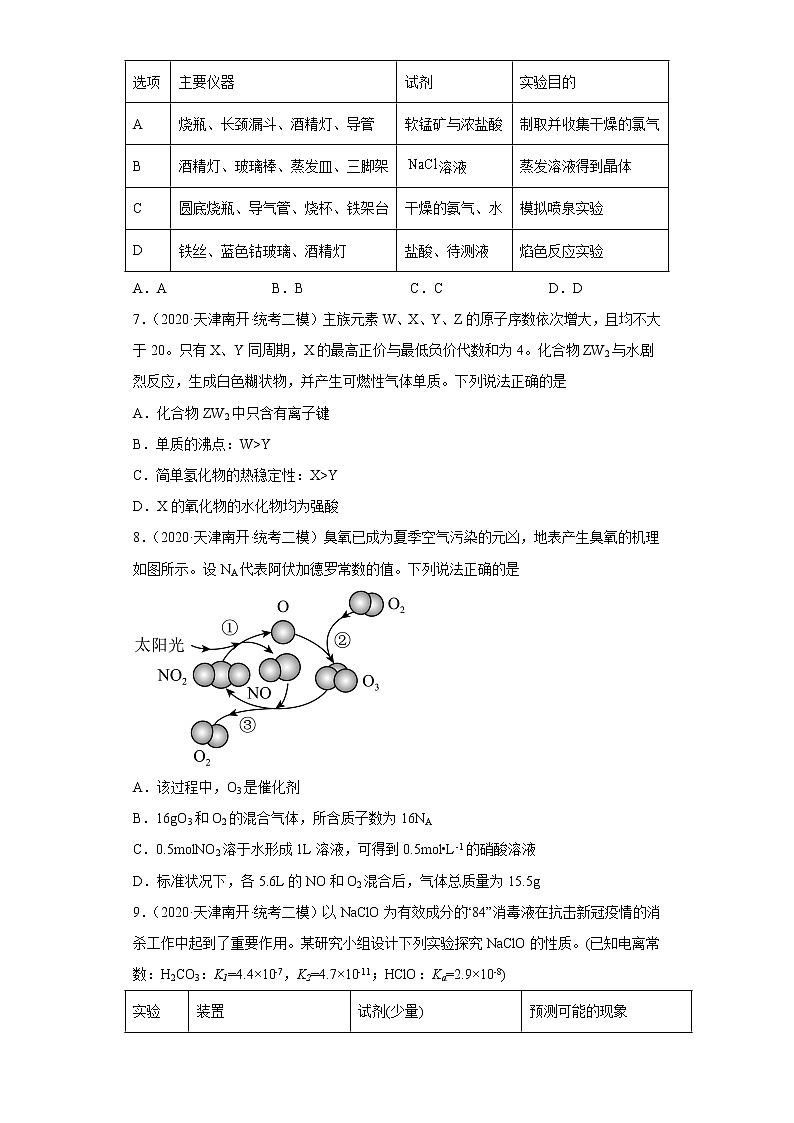 天津市南开区2020届-2022届高考化学三年模拟（二模）试题汇编-选择题02