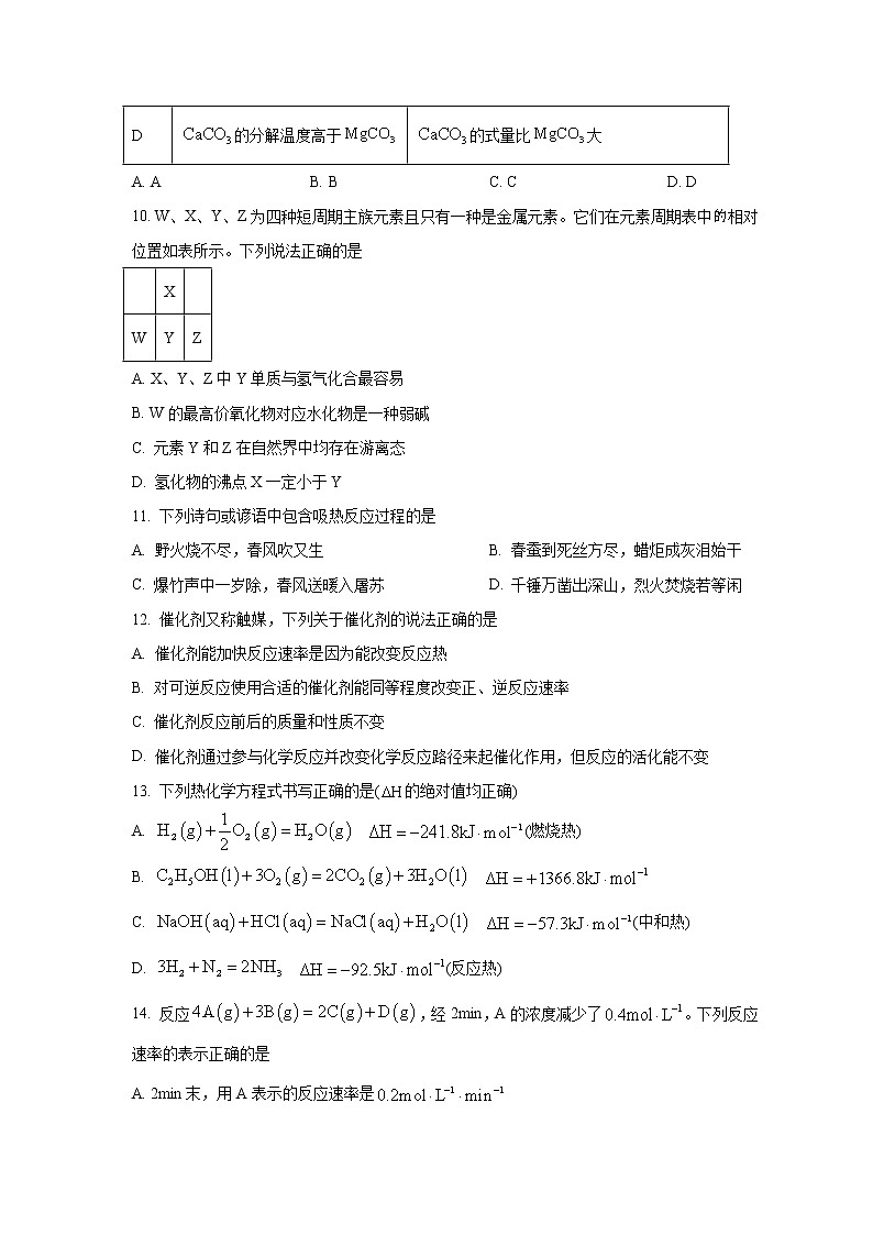 2021-2022学年四川省乐山市高二上学期期末考试化学试题（Word版）03