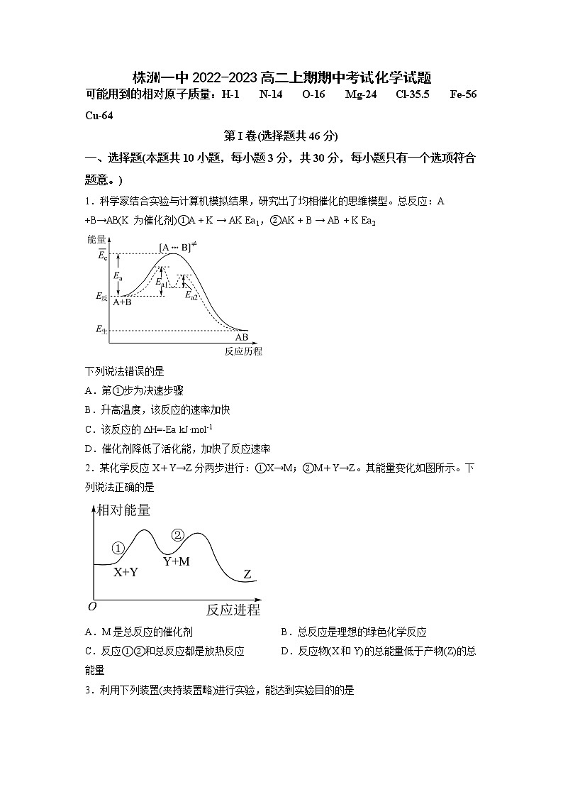 2022-2023学年湖南省株洲市第一中学高二上学期期中考试化学试题 解析版第1页