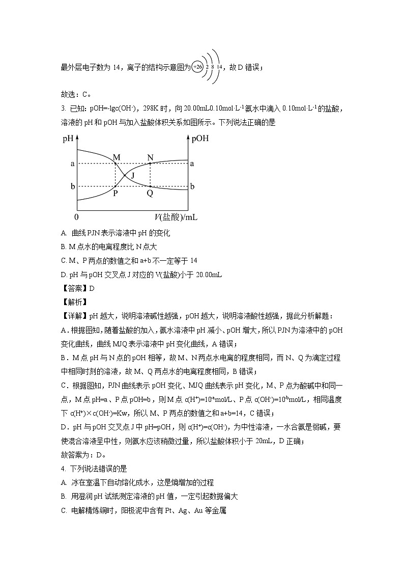 2022-2023学年山东省淄博市第四中学高二上学期期末学情自测化学试题 解析版02