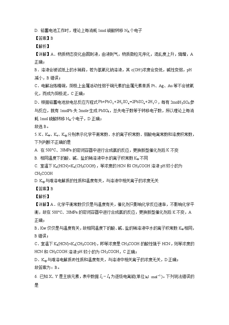 2022-2023学年山东省淄博市第四中学高二上学期期末学情自测化学试题 解析版03