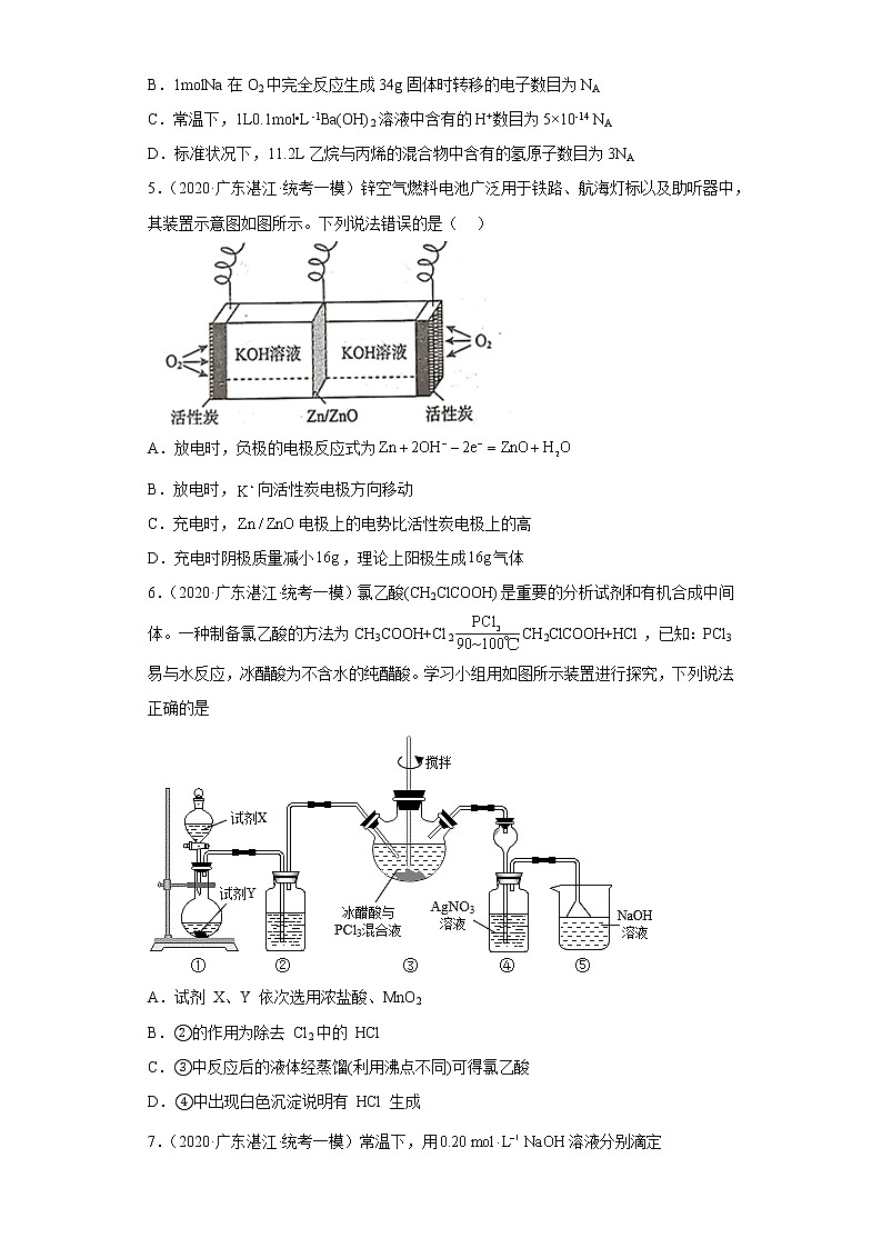 广东省湛江市2020届-2022届高考化学三年模拟（一模）试题汇编-选择题02
