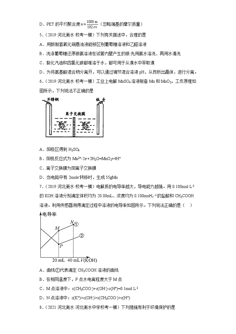 河北省衡水市2020届-2022届高考化学三年模拟（一模）试题汇编-选择题02