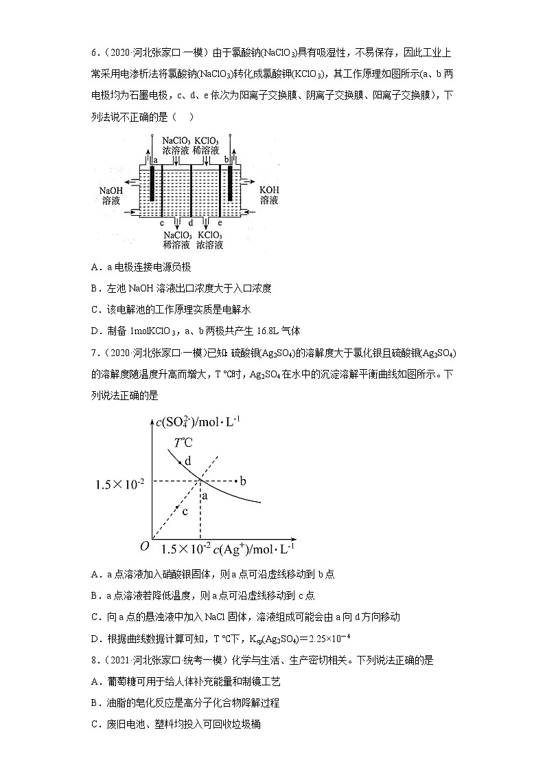 河北省张家口市2020届-2022届高考化学三年模拟（一模）试题汇编-选择题03