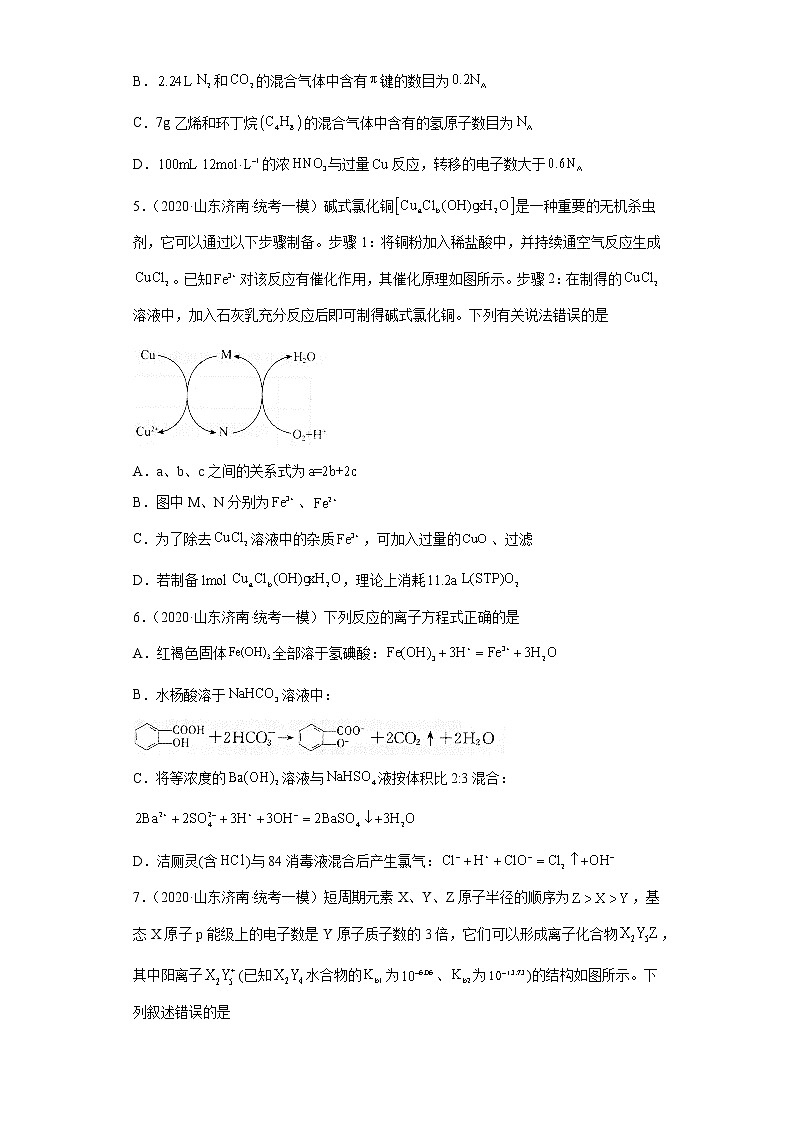 山东省济南市2020届-2022届高考化学三年模拟（一模）试题汇编-选择题第2页