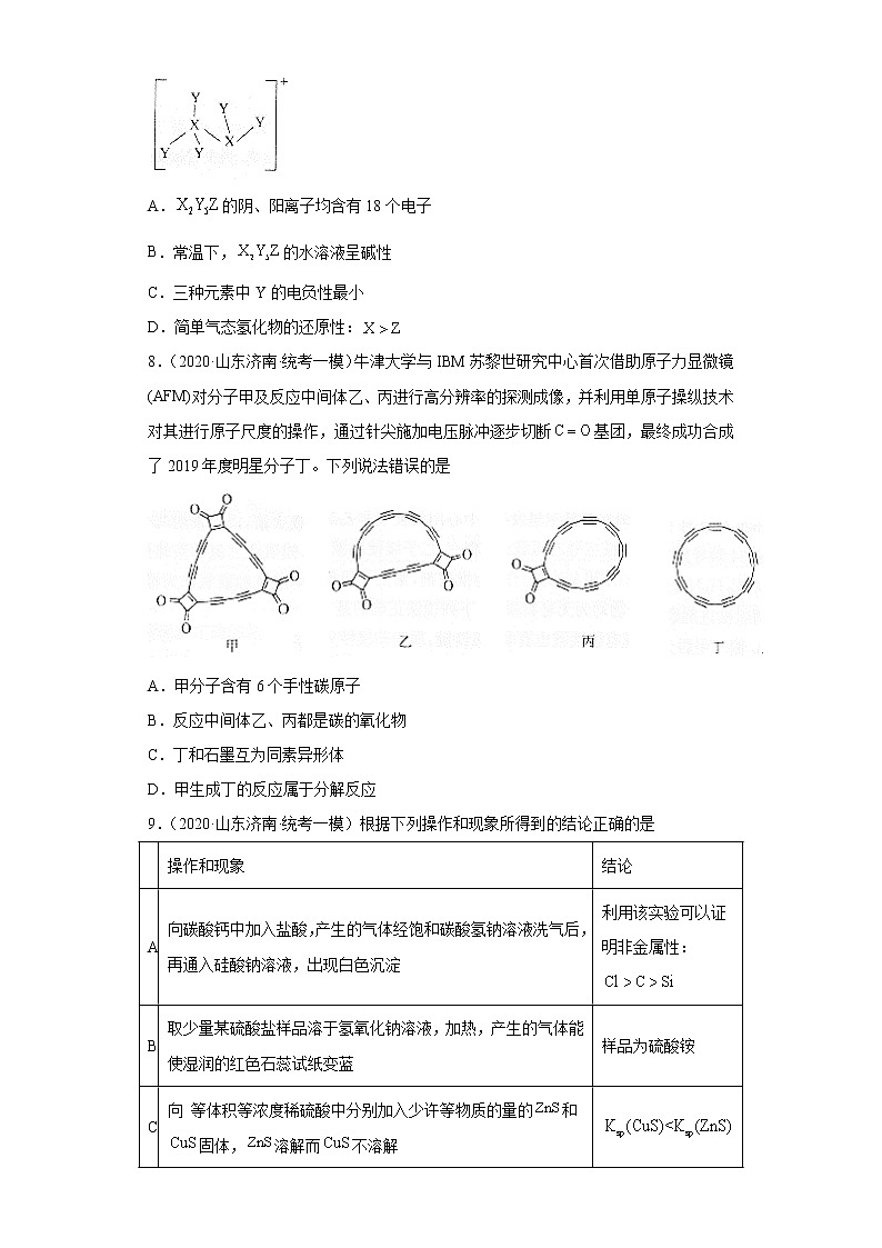 山东省济南市2020届-2022届高考化学三年模拟（一模）试题汇编-选择题第3页