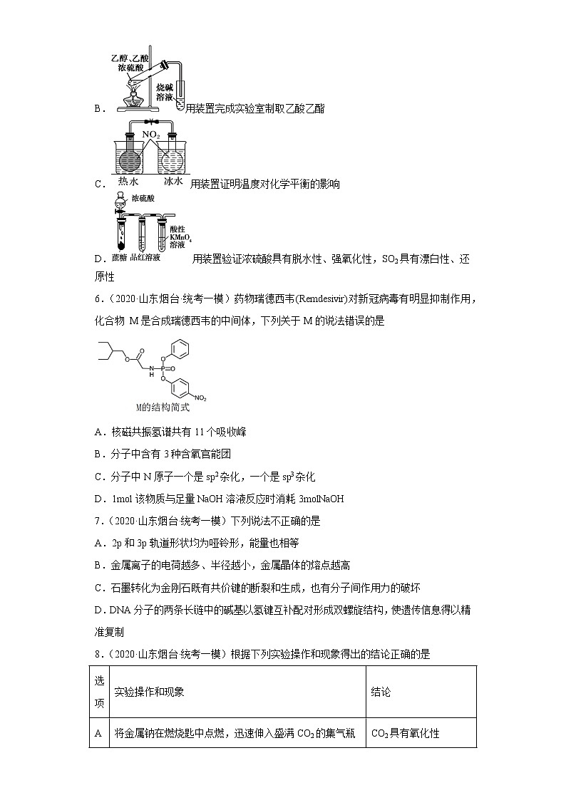 山东省烟台市2020届-2022届高考化学三年模拟（一模）试题汇编-选择题02