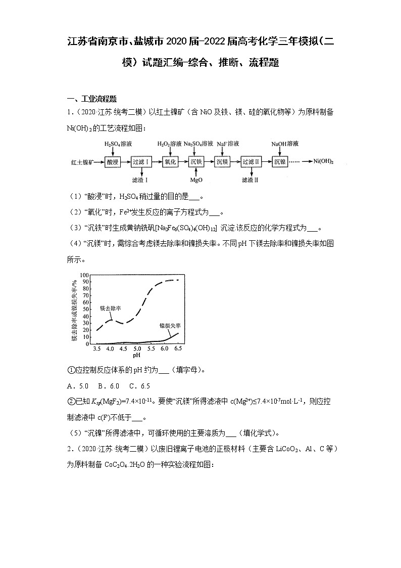 江苏省南京市、盐城市2020届-2022届高考化学三年模拟（二模）试题汇编-综合、推断、流程题01
