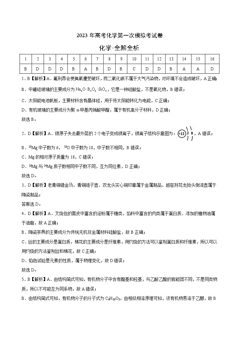 2023年高考第一次模拟考试卷：化学（广东A卷）（全解全析）01