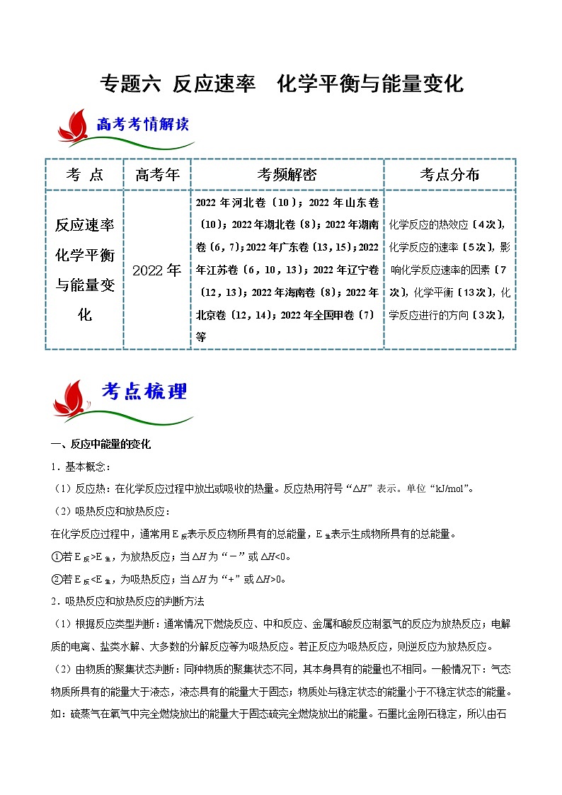专题六 反应速率  化学平衡与能量变化（解析版）第1页