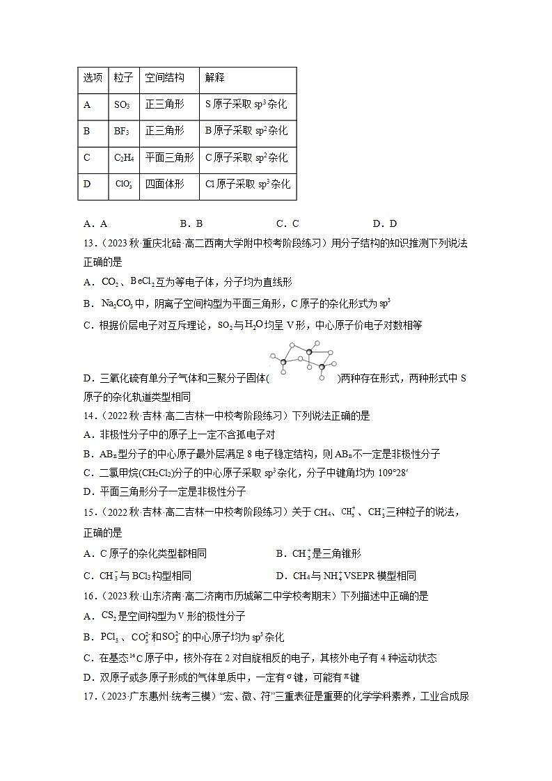 2.2.2分子的空间结构（第2课时 价层电子对互斥模型）（习题精练）高二化学同步课件精讲及习题精练（人教版2019选择性必修2）含解析第3页