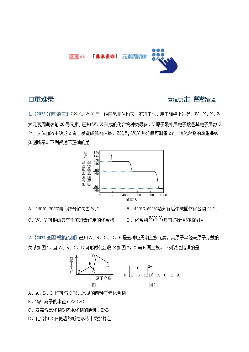 【备考2023】高考化学重难点专题特训学案（全国通用）——05 元素周期律 （原卷版+解析版）01
