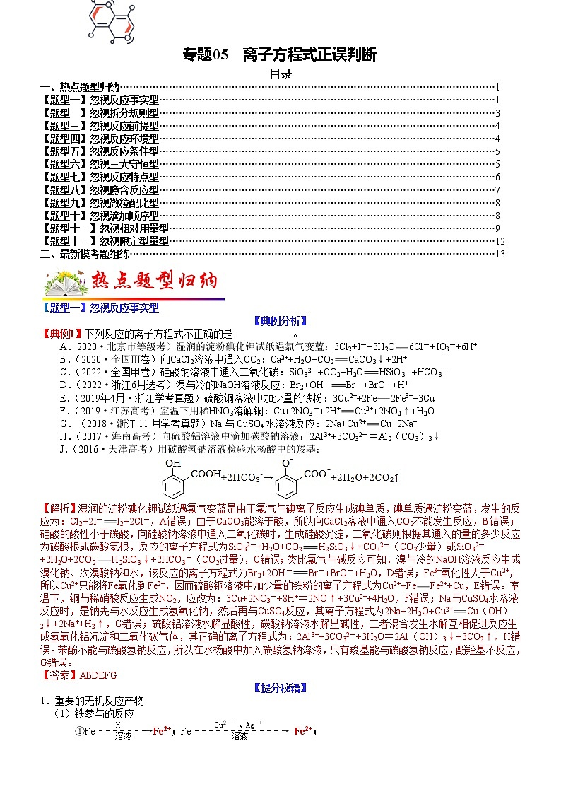 【新高考】2023年高考化学二轮题型精讲精练——专题05 离子方程式正误判断（教师版）第1页