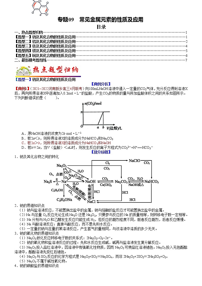 【新高考】2023年高考化学二轮题型精讲精练——专题09 常见金属元素的性质及应用（学生版）第1页