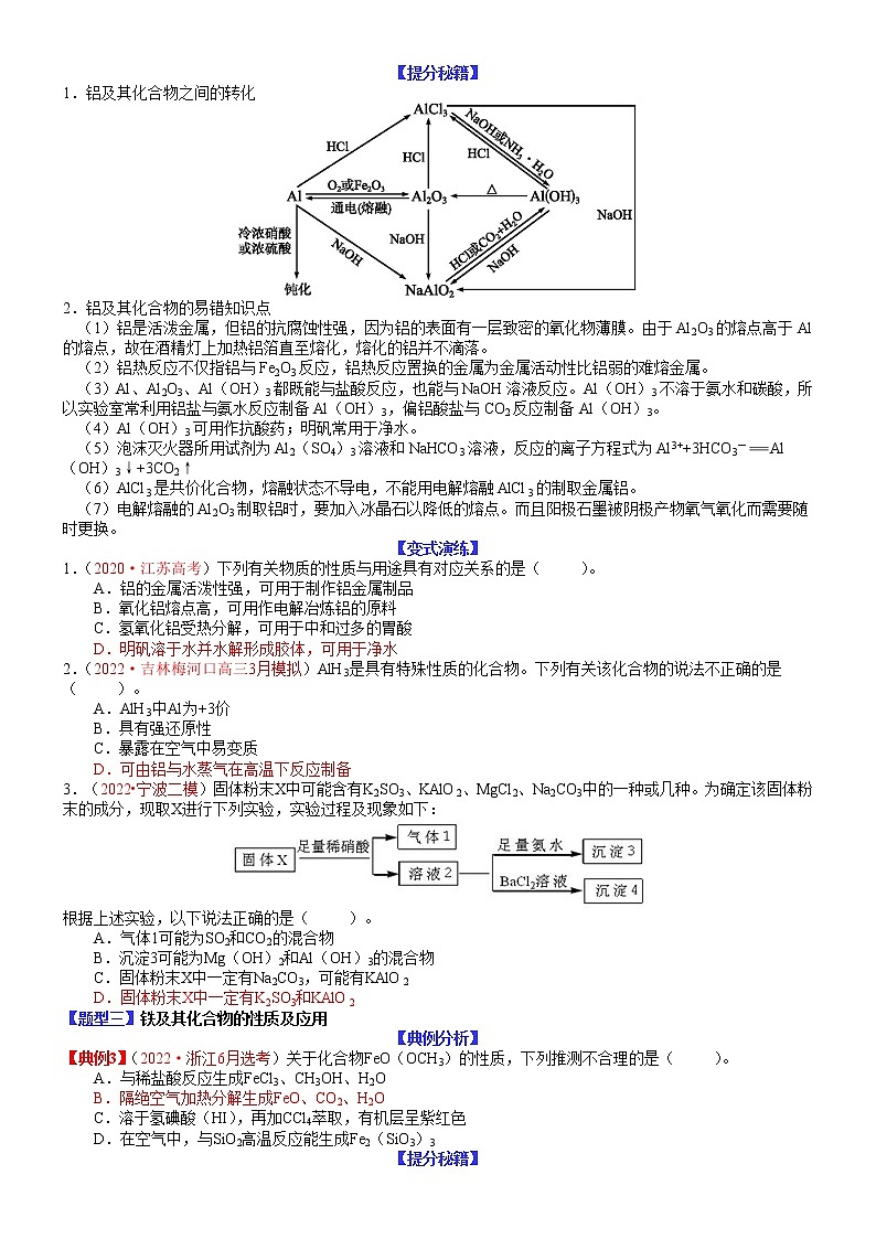 【新高考】2023年高考化学二轮题型精讲精练——专题09 常见金属元素的性质及应用（学生版）第3页