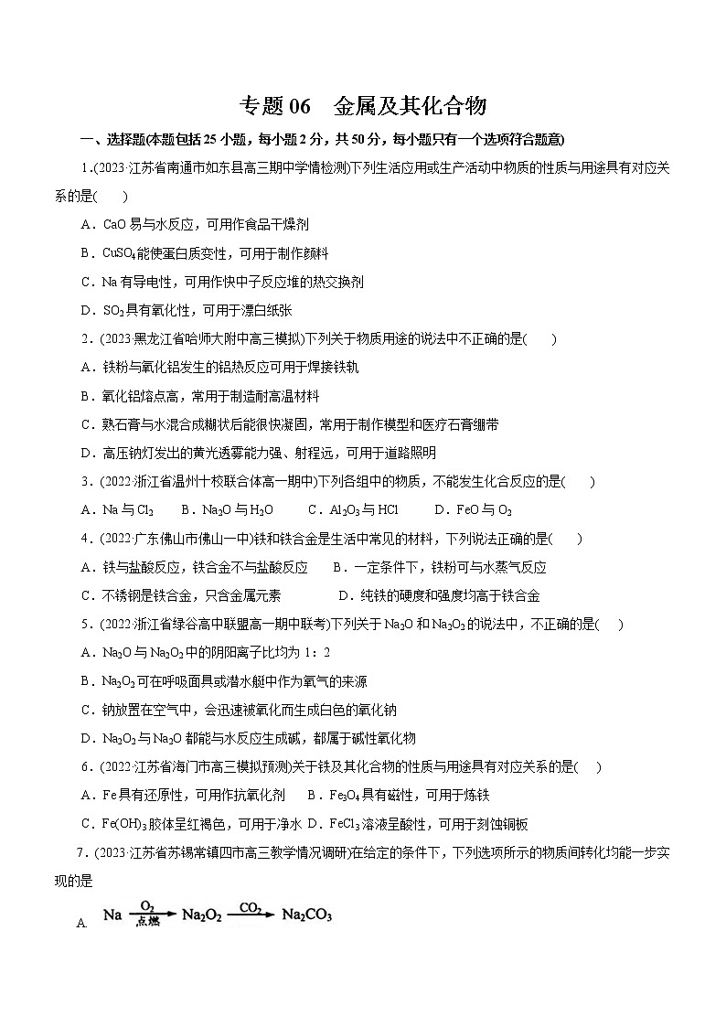 专题06  金属及其化合物（测）（原卷版）第1页