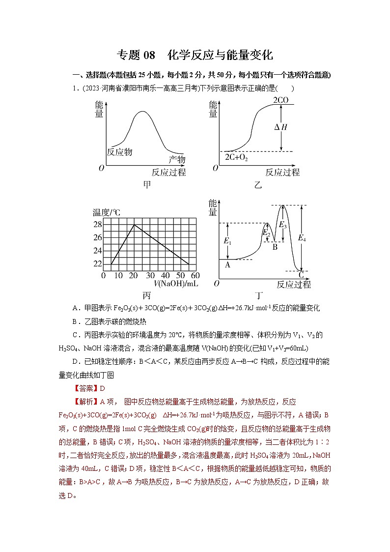 专题08  化学反应与能量变化（测）（解析版）第1页