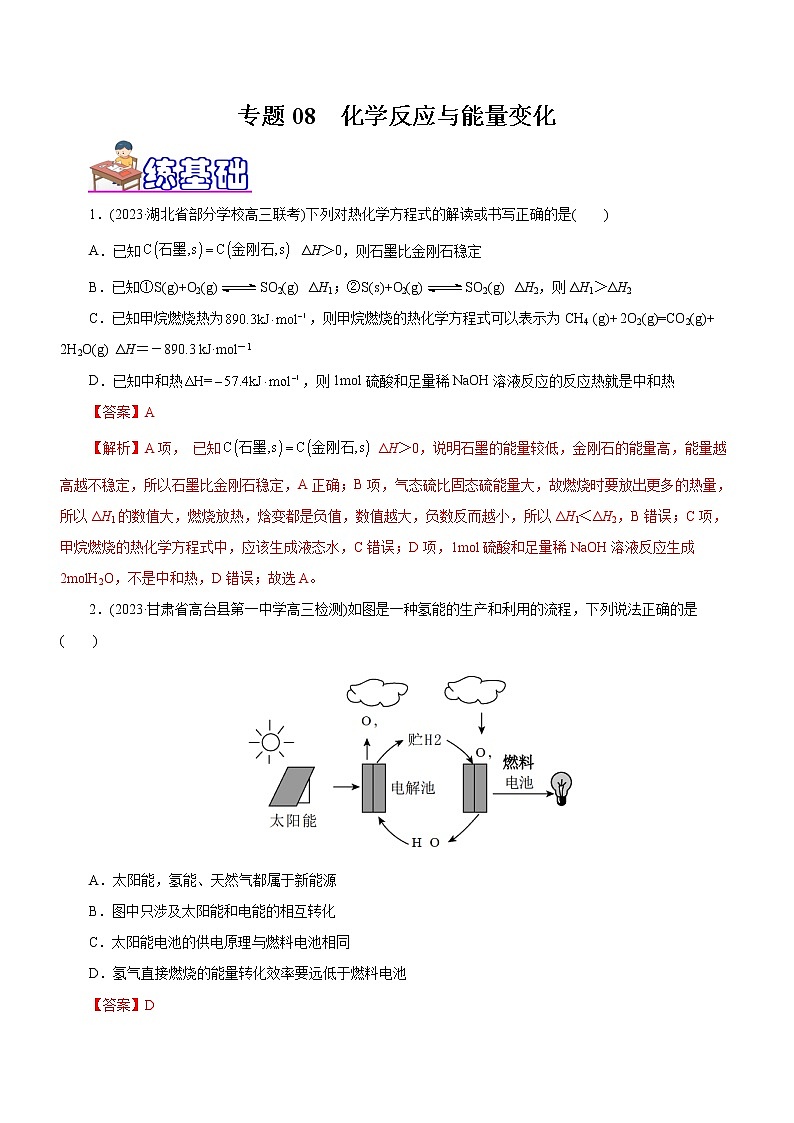 【高考二轮复习】2023年高考化学精讲+精练+小测（全国通用）——专题08 化学反应与能量变化（练）（原卷版+解析版）01
