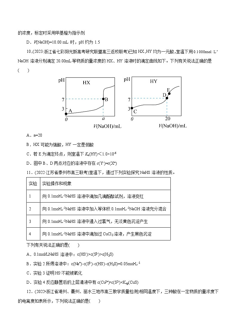 【高考二轮复习】2023年高考化学精讲+精练+小测（全国通用）——专题11  水溶液中离子反应（练）（原卷版+解析版）03