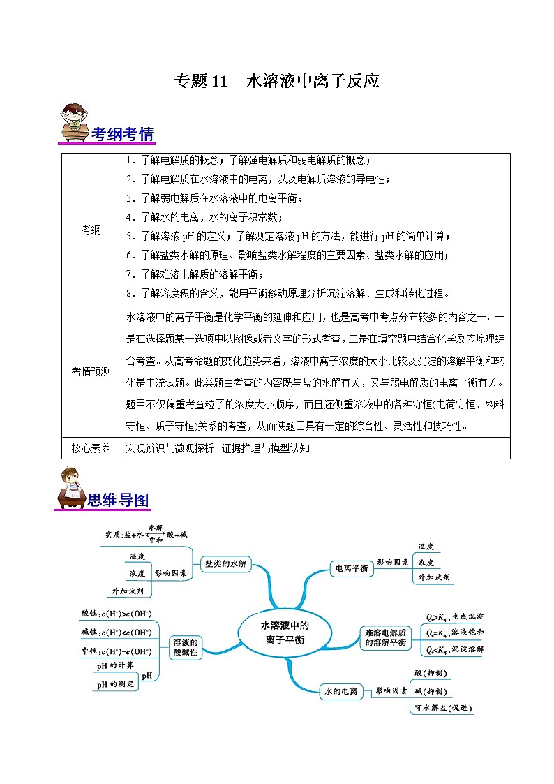 【高考二轮复习】2023年高考化学精讲+精练+小测（全国通用）——专题11  水溶液中离子反应（讲）（原卷版+解析版）01