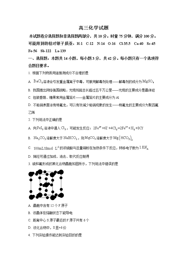 2023届湖南省浏阳市重点中学高三第六次月考试题 化学（解析版）01