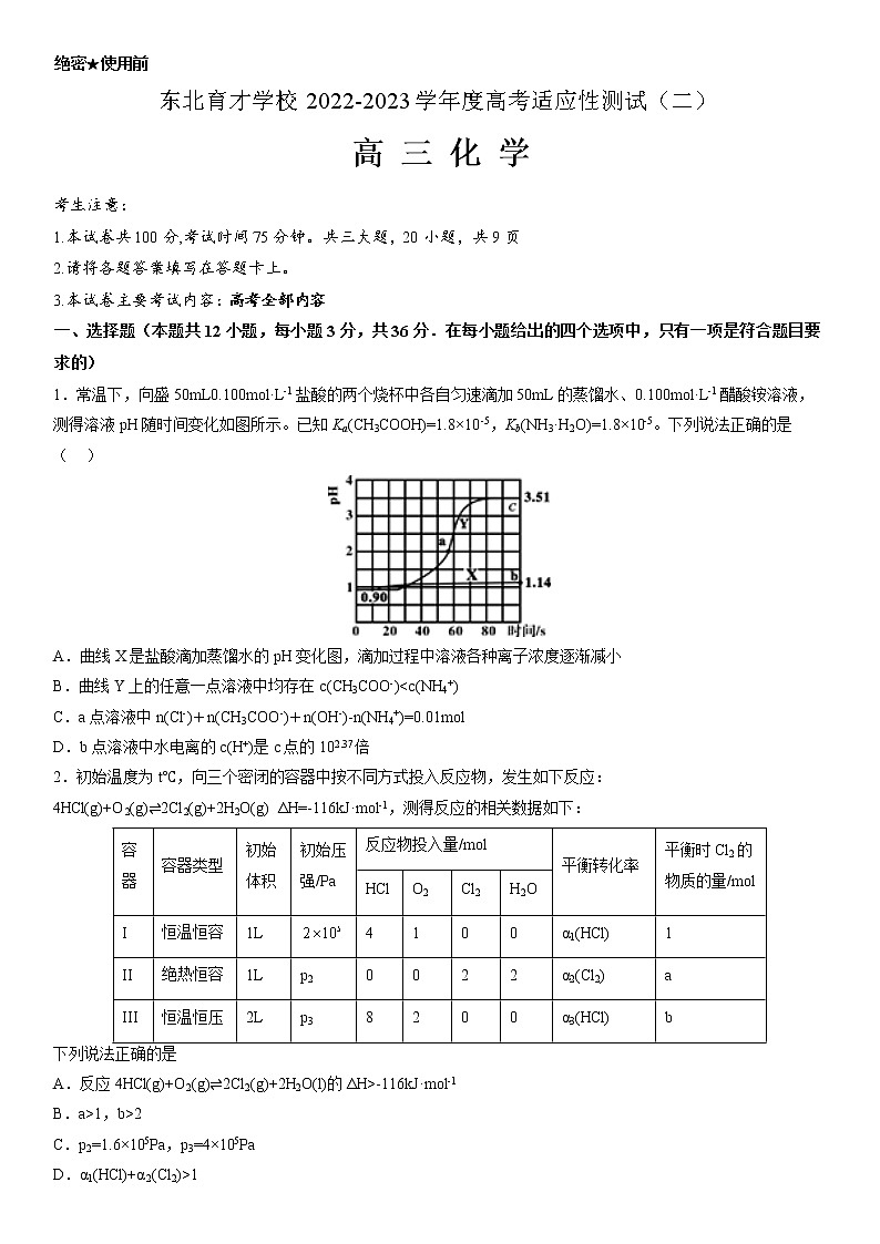 2023届辽宁省沈阳市东北育才学校高三二模化学试题01