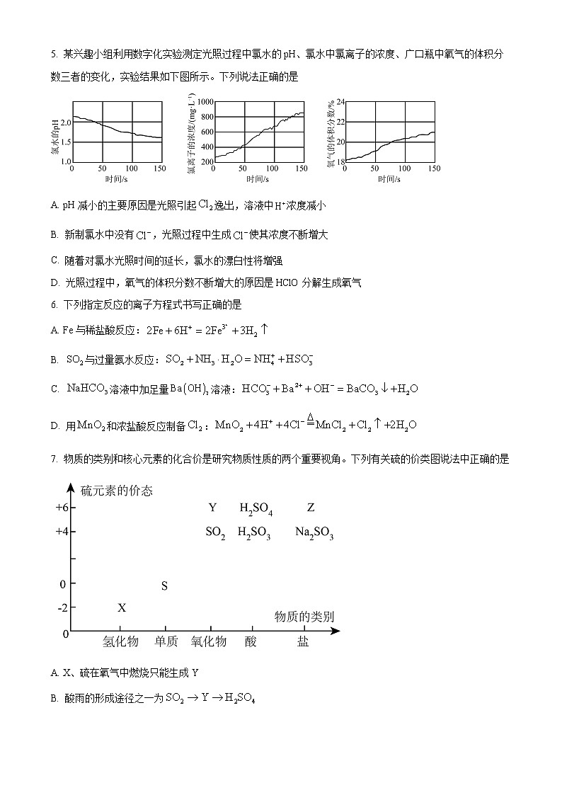 2023徐州高一上学期期末抽测试题化学含答案02