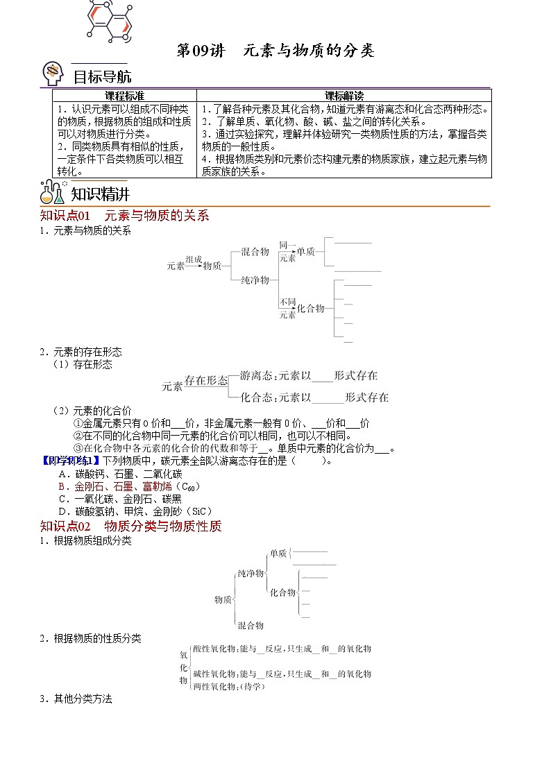 第09讲 元素与物质的分类-高一化学同步精品讲义（鲁科必修第一册 ）01