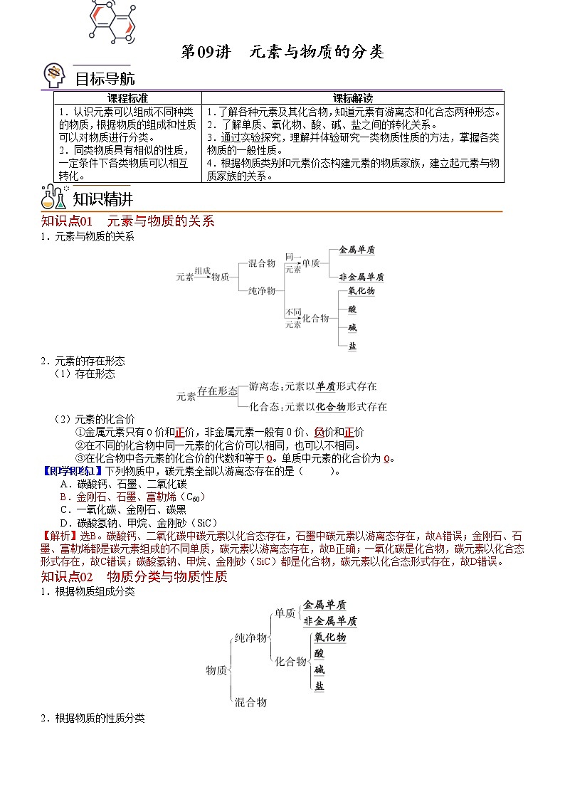 第09讲 元素与物质的分类-高一化学同步精品讲义（鲁科必修第一册 ）01